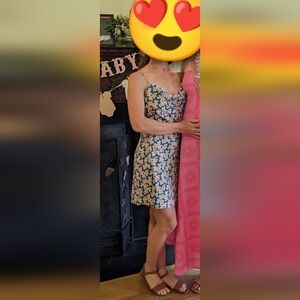 Floral Blue and White Silk Mini Dress